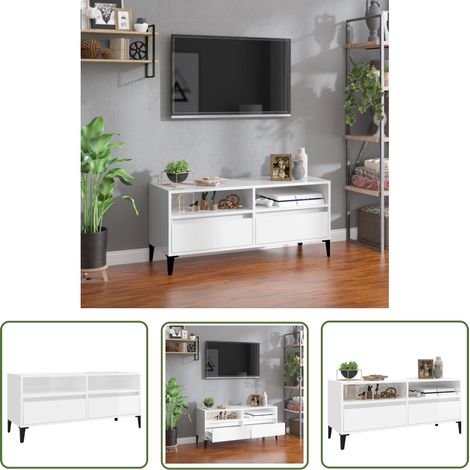 The Living Store TV-Schrank Hochglanz-Weiß 100x34,5x44,5 cm Holzwerkstoff - TV Schrank - Fernsehtisch - Wohnzimmerschrank - Holzwerkstoff Möbel - Weißer TV Stand (1/5)