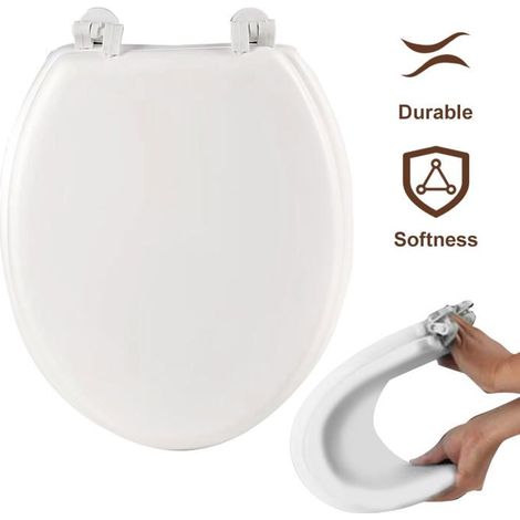 Abattant de toilette rond à fermeture amortie avec couvercle, blanc, confortable, durable, robuste, antitache et facile à (1/3)