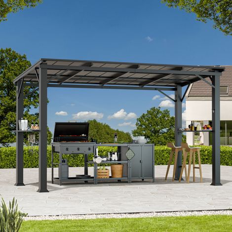 Modern Shade Pavillons 3.6 x 1,8 m Grill-Pavillon Hardtop schrägem Stahldach mit 2 seitlichen Terrassenpavillon für Garten, Deck (1/5)