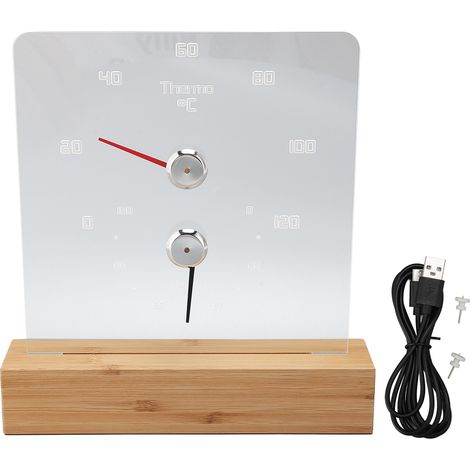 Thermomètre Hygromètre Sauna 2-en-1 avec LED Blanche, Affichage Celsius 0-120°C, Base en Bambou et Acrylique Transparent (1/5)