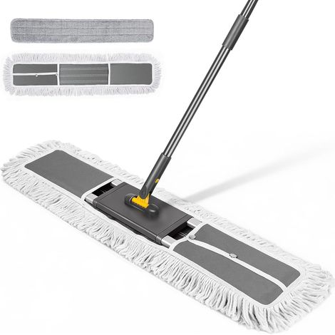 Balai Serpillère, 90cm Grande Balai Plat avec Manche Téléscopique, Coton Serpillere avec 2 Microfibre Tampons, pour Nettoyage de Bureau, Garage, Entrepôt (1/5)