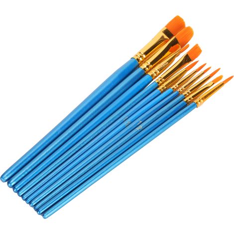 Pinceaux à peinture en nylon, lot portable pour aquarelle et acrylique, manche bleu, brosse de précision (1/5)