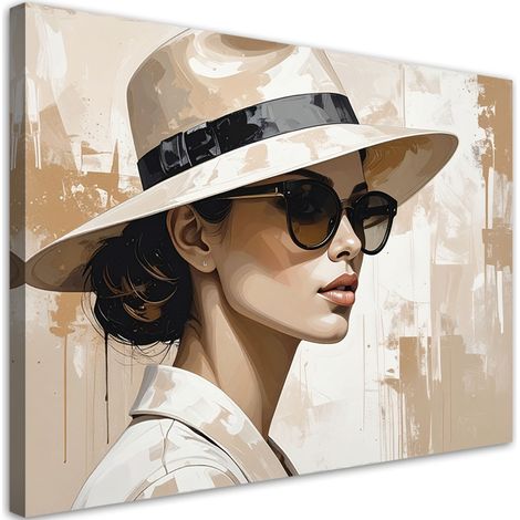 Toile Imprimée, Femme élégante avec chapeau et lunettes de soleil,60x40 (1/4)