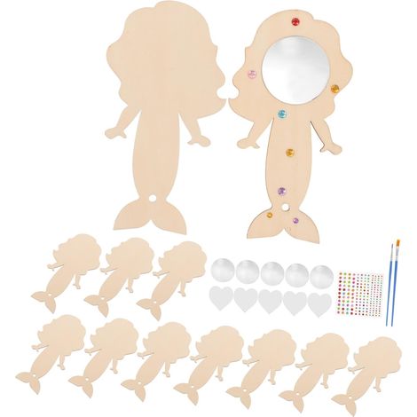 Set de Miroirs Bois à Peindre Miroirs à Main DIY Sirène pour Artisanat Créatif Ronds et Forme de Cœur Accessoires de Décoration Personnalisables (1/5)