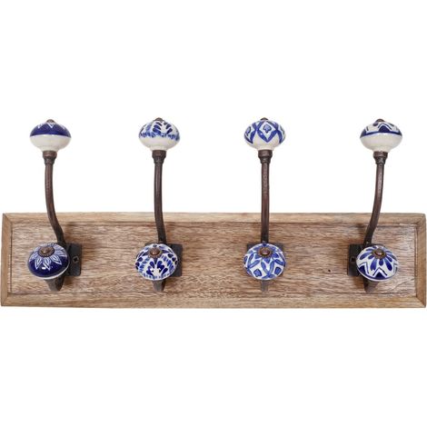 Cintre rustique en bois avec 4 boutons pour suspendre vêtements, accessoires et décoration murale