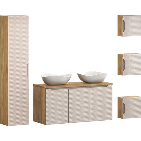 Badmöbel Set 5-teilig mit 120 cm Waschtisch, LONDON-56-BEIGE, in Eiche mit beige (1/5)