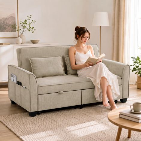 Canapé Convertible 2 Places 4 en 1, Lit d'Angle Chenille 167 cm, Dossier Réglable, Marron (1/5)