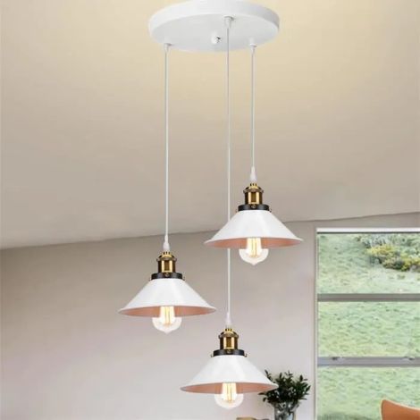 U-Do 3 Luminaires Suspension Ajustable design Industriel Lampe en Métal Blanc 22cm en Disque Lustre éclairage pour Salon (1/4)