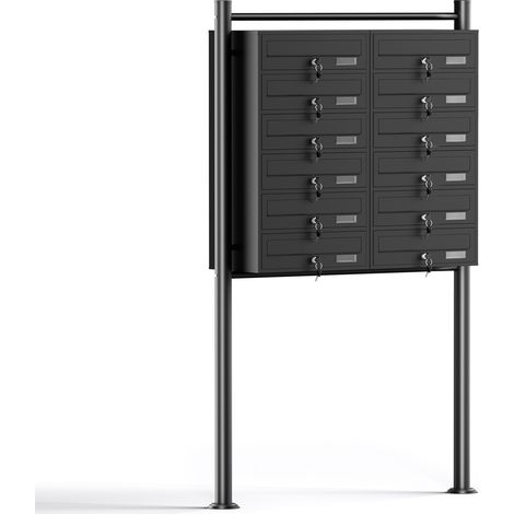 Wiltec Cassetta postale condominiale autoportante, 12 posti, nero, 945 x 270 x 1500 mm 2 moduli (1/5)