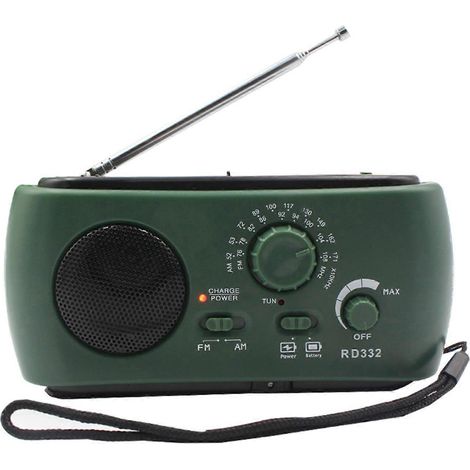 RD332 Multifunktions-Tragbares Radio mit Handkurbel, AM/FM-Empfang und Wetterwarnung