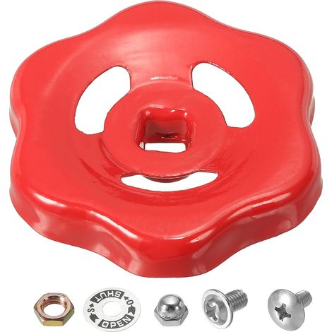 Poignée de Robinet Extérieur, Trou de Tige Carrée de 7x7mm, Poignée de Robinet en Fonte Ronde de Rechange avec Vis et Entretoise, Rouge (1/5)