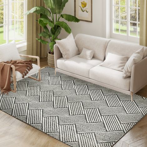 Tapis salon 200 x 140 cm poils courts lavable en machine hypoallergénique pour salon, chambre à coucher, bureau, gris (1/5)