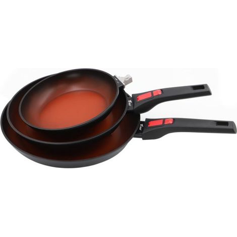 Juego 3 Sartenes de Aluminio con 2 Mangos Desmontables  Sarten para Todo Tipo de Cocinas 20cm-24cm-28cm  Antiadherente (1/5)