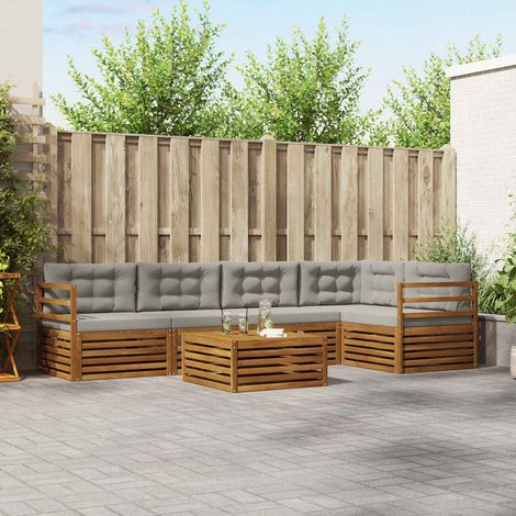 vidaXL Outdoor-Sofagarnitur mit Kissen 6 pcs Natürlich und Hellgrau (1/5)