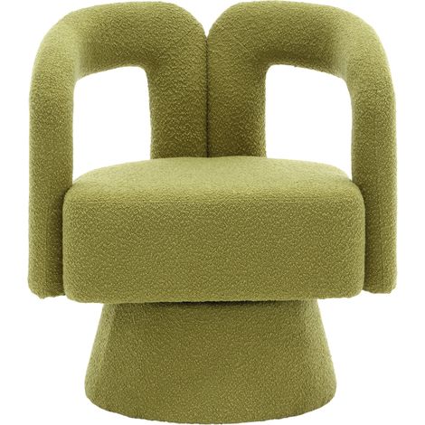 Poltrona girevole 360° tipo botte in bouclé verde oliva HOMVRA (1/5)