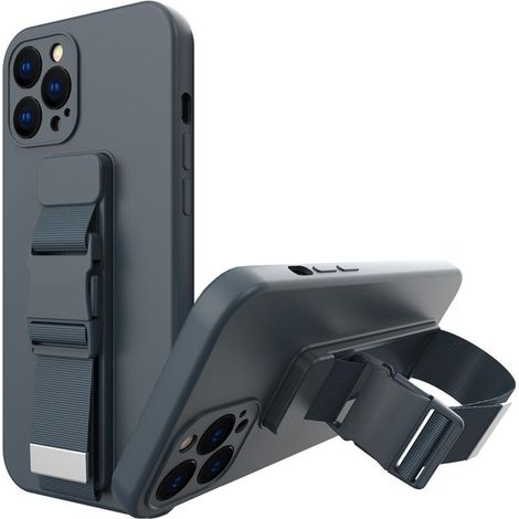 Custodia in gel con cordino, borsa a catena, cordino per iPhone 11 Pro blu navy (1/5)