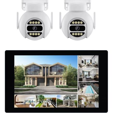 Kit 2 caméras motorisées - LINK2HOME - HD - Écran tactile 10,1'' - 3MP - Vision nocturne + IP66