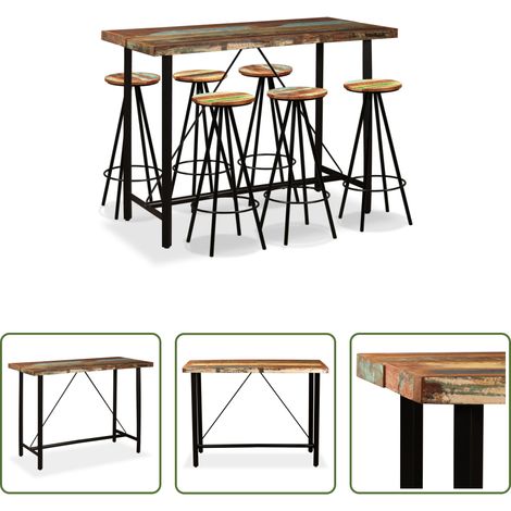 Barstuhl -  7-tlg. Bar-Set Altholz Massiv