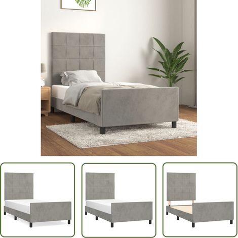 The Living Store Cadre de lit sans matelas gris clair 80x200 cm velours - Lit Plateforme - Lit Double - Lit Capitonné - Cadre Lit Velours - Literie (1/5)