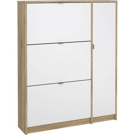 Dmora Zapatero con cuatro aberturas y doble fondo, color roble, 98,8 x 123,6 x 24,05 cm, con embalaje reforzado