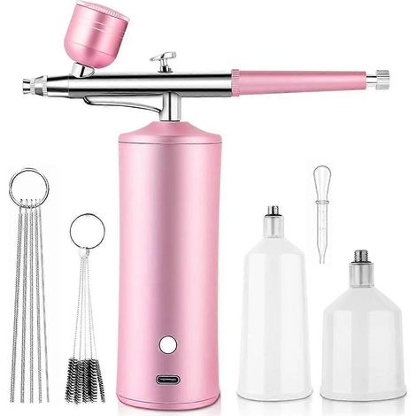 Kit aérographe avec compresseur, seringue à oxygène et buse de 0,3 mm, pour l'hydratation de la peau, le nail art, le tatouage, la peinture, le maquillage et la pâtisserie. (1/4)
