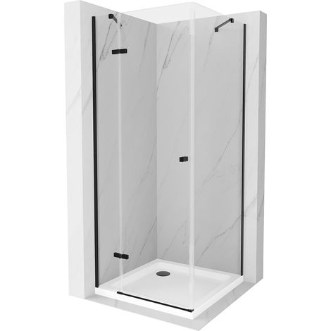 Cabine de douche pivotante Mexen Roma 100 x 100 cm, transparent, noir + receveur Flat, blanc - 854-100-100-70-00-4010B (1/5)