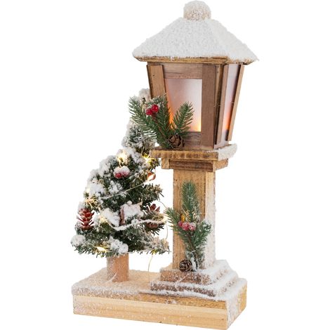 ECD Germany Dekorative Holz-Weihnachtslaterne mit LED-Beleuchtung, Warmweiß, 19x11,5x37 cm, batteriebetrieben, Timer, Deko Holzlaterne & Tanne beschneit, Weihnachtsdeko Innen, Weihnachtsdekoration (1/5)