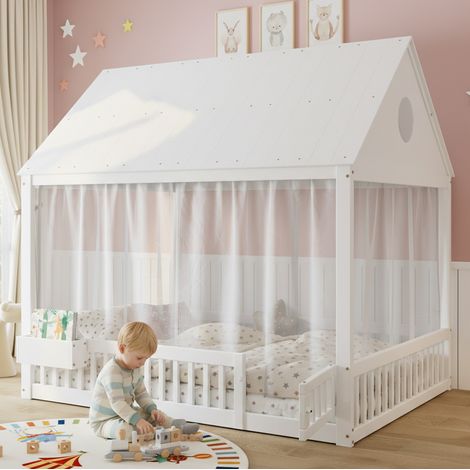 lit enfant couchage rangement 140x200 bois blanc OKMYHOME
