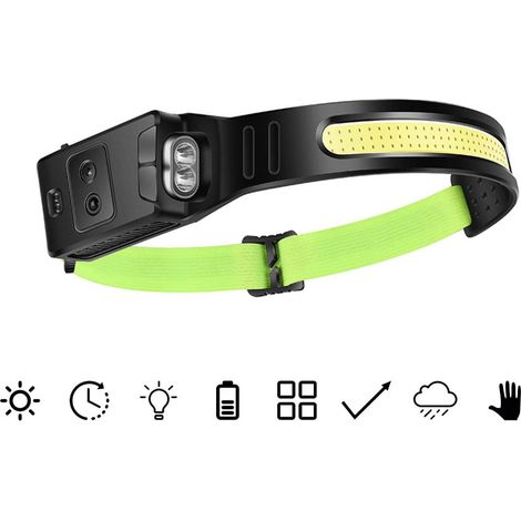 Lampe frontale LED rechargeable avec détecteur de mouvement, lumière COB blanche, rouge et bleue pour course et pêche (1/5)