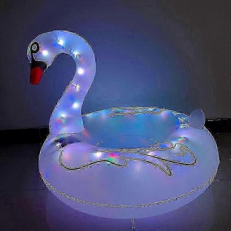 Bouée gonflable en forme de flamant rose avec lumières LED, alimentée par l'énergie solaire, pour les loisirs aquatiques en été.-AquaForge (1/3)