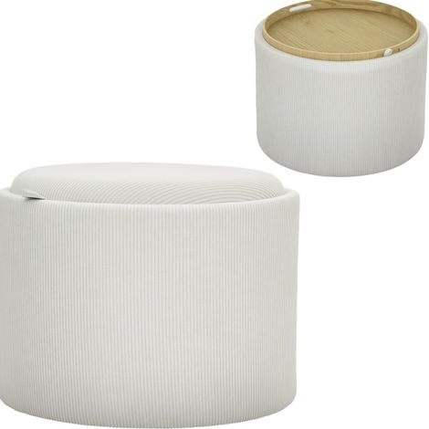 Runder Aufbewahrungs-Pouf mit wendbarem Deckel aus Polyester 56 x 42 cm creme MODENUIT (1/5)