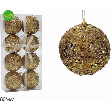 Set 8 palle natalizie general trade oro con paillettes Ø8 cm