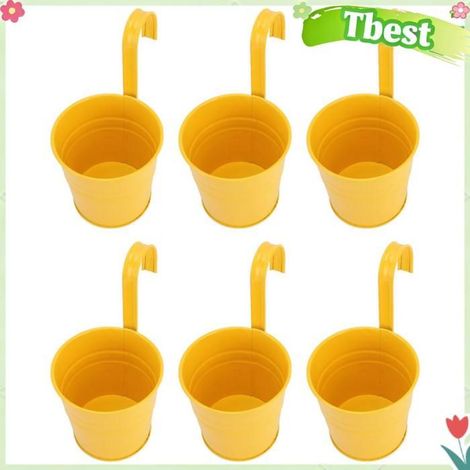 Pots de fleurs suspendus en métal - TBEST - Lot de 10 - Jaune - Crochets amovibles - Ø sup.10 cm H10 cm (1/5)