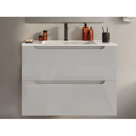 Mobile lavabo singolo sospeso 80 cm Bianco - STEFANIE (1/5)