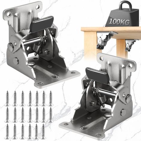 Applicabile 2 pezzi Cerniere autobloccanti, connettore per gamba pieghevole, cerniera pieghevole autobloccante a 90 gradi, cerniere di supporto autobloccanti, capacità massima: 50 kg (con 20 viti)