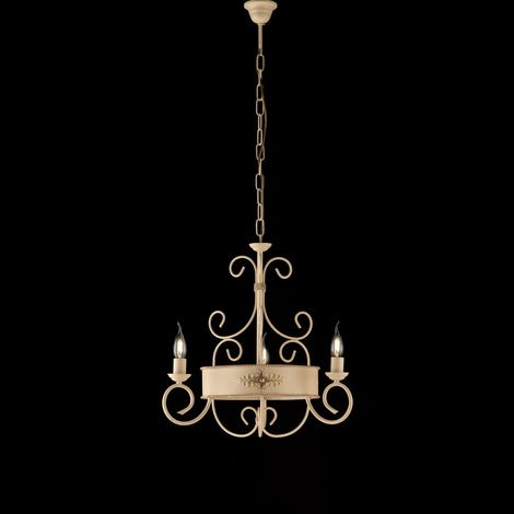 Lampadario Rustico Baltimora Metallo Avorio Oro 3 Luci E14