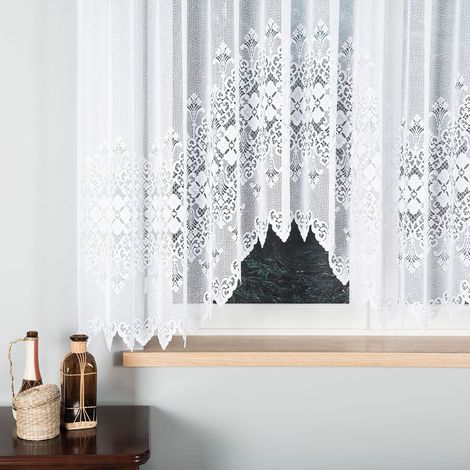 NADIA - Rideau jacquard prêt-à-poser avec découpe en bas - 400x160 cm - blanc (1/5)