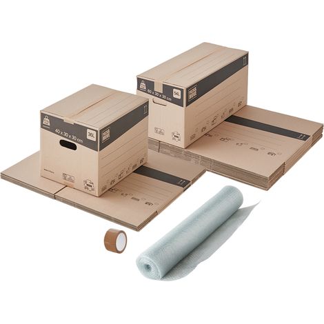 Kit déménagement économique – 8 cartons 54L 60x30x30cm – Papier bulle 100m – Marqueur et cutter inclus – Pack And Move