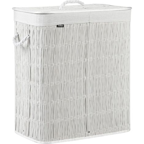 Panier à Linge en Tissu avec Couvercle et Doublure Amovible Pliable 100 L 2 Compartiments Fait Main Blanc Arraias