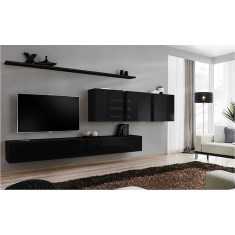 Ensemble meuble TV mural  - Switch VII - 340 cm x 150 cm  x 40 cm - Noir - Livraison gratuite