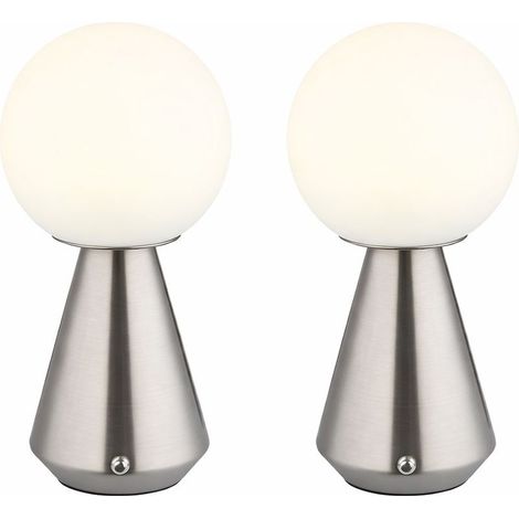 Lampe de table ACKERMAN avec batterie USB, dimmable CCT et touchdimmer, finition nickel opalin, LED 1,5 W (140 lm), blanc chaud/froid, pour chevet, Ø12 x H23,5 cm (1/5)
