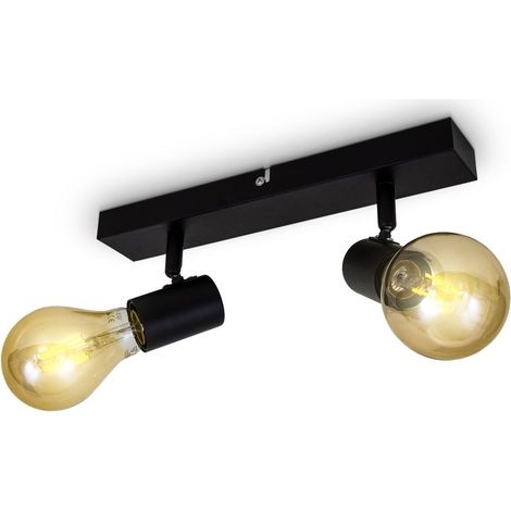 B.K.Licht – Plafonnier à spots orientables 2 douilles E27 – Métal noir mat – IP20 – 300x50x110mm pour salon et salle à manger