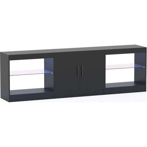 Meuble TV modulable noir 3-en-1 avec éclairage LED télécommandé et étagères en verre réglables pour salon et salle de cinéma (1/5)