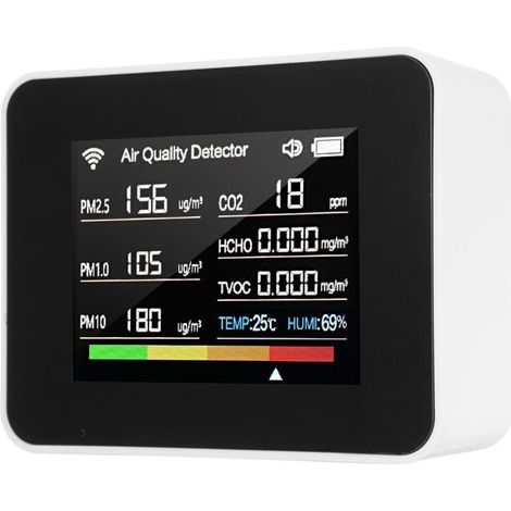 Contador de calidad del aire Tuya WiFi 13 en 1, monitor interior que detecta CO₂, TVOC, HCHO, PM2.5, PM1.0, PM10, humedad, temperatura, fecha, hora, alarma, temporizador y cronómetro (1/4)