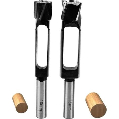 2 kits de broyeurs d'outils de broche et de bouchon profond, outils de bouchon en bois avec poignée circulaire de 1/2 "pour la fabrication de rivets pour les meubles de menuiserie (10MM+15MM) (1/4)