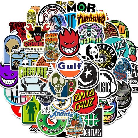 Lot de 50 autocollants de skateboard, pack stickers pour planche à roulettes garçons filles, étiquettes imperméables déco design (1/3)