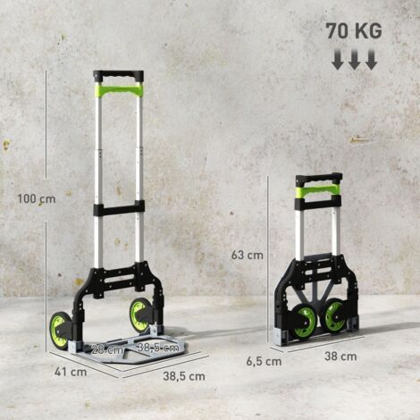 RHG Diable Pliable avec Poignée Réglable, Roues Pivotantes, Gris et Vert, Capacité 70 Kg (1/4)
