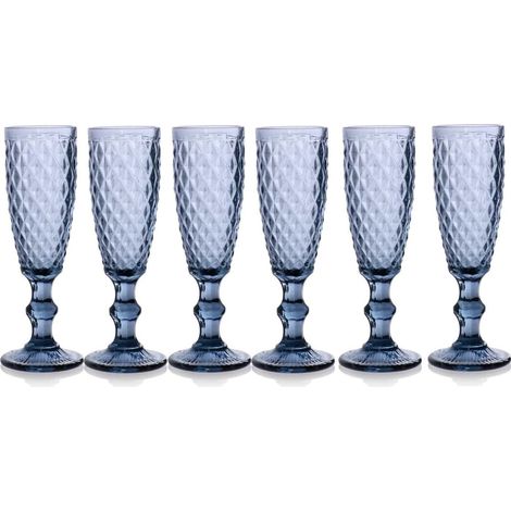 SET 6 CALICI FLUTE DIAMANTE DA 140CC IN COLORE BLU