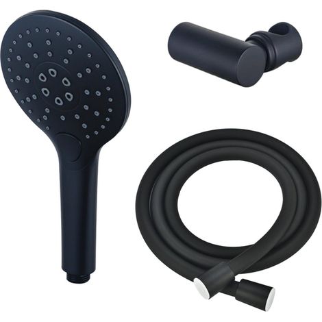 FugaFlow Eccelente Ensemble douchette à main - Ø12 - rond - 3 types de jets - avec support - avec flexible lisse - 150cm - noir