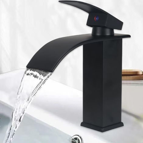 Moderne Robinet Lavabo Mitigeur Lavabo Cascade Robinet Salle Bain Avec une Hauteur de Bec de 110 MM Avec Tuyau de Sortie Chaud et Froid G 3/8 Robinet Lave Main Mitigeur Salle de Bain Noir (1/5)